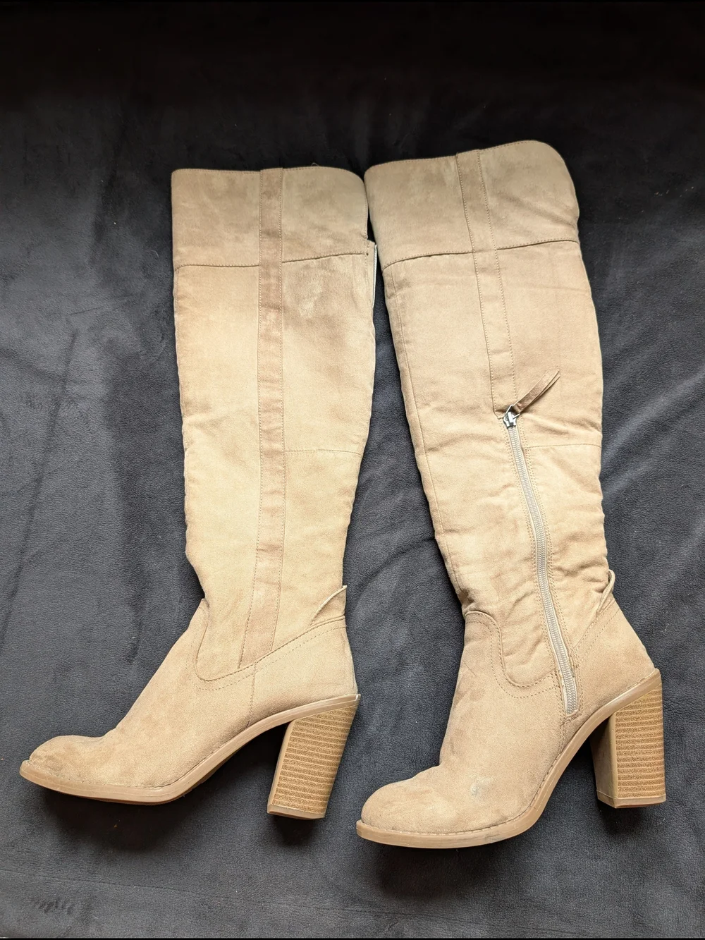Over-the-Knee Suede Block Heel Boots in Taupe